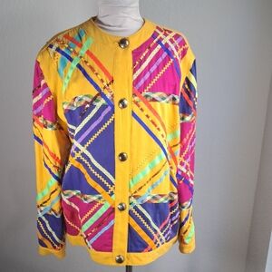 Vintage Gene Ewing BIS Patch Work  Quilted Jacket Ribbon Sequin Rick Rack Medium